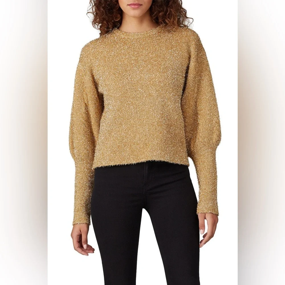 KEEPSAKE - The Label Metallic Gold Knit Puff Long Sleeve Women’s Top in Size M - Picture 2 of 7